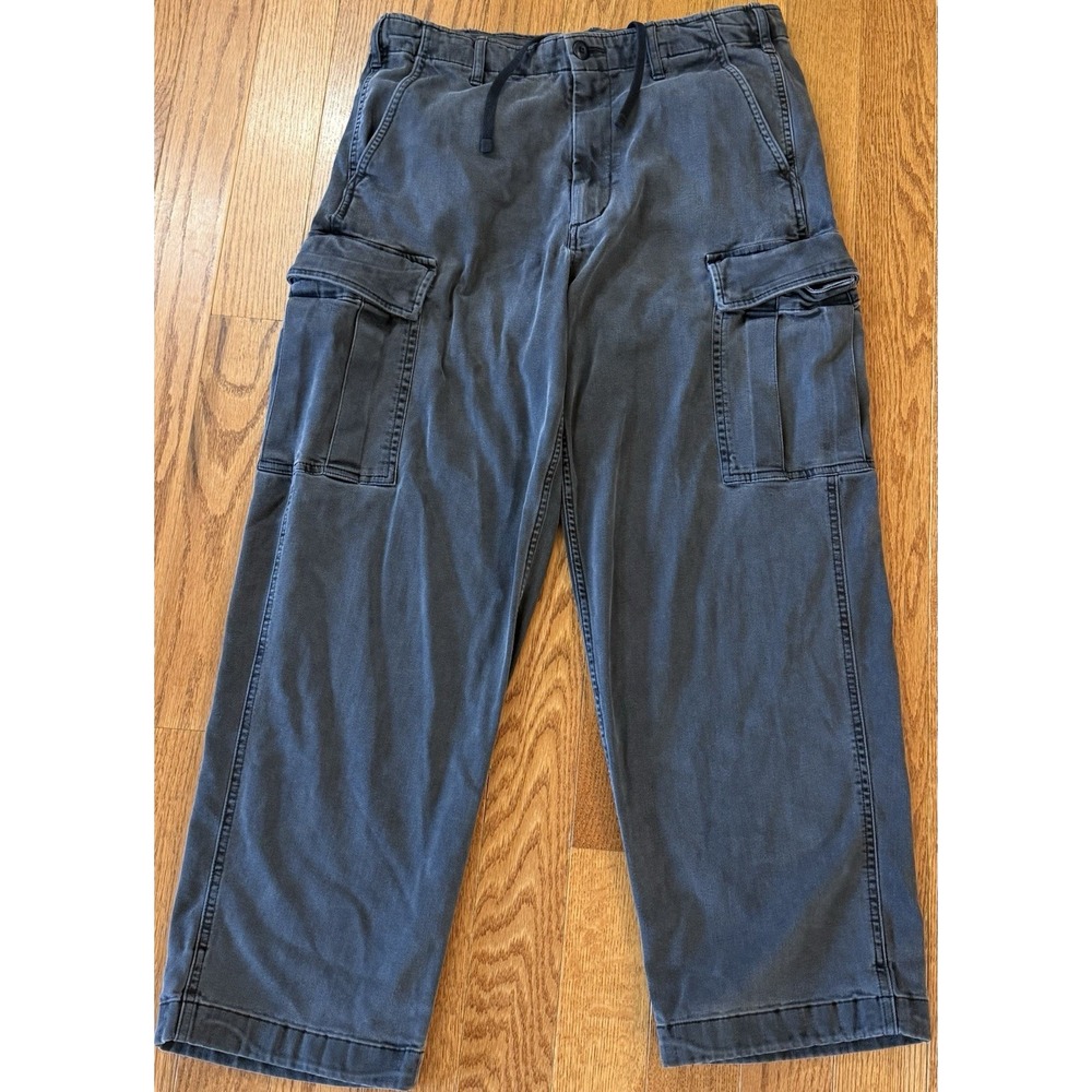 Uniqlo Cargo Pants Regular Fit Straight Leg Men's 34x27 Black Wash Faded Denim